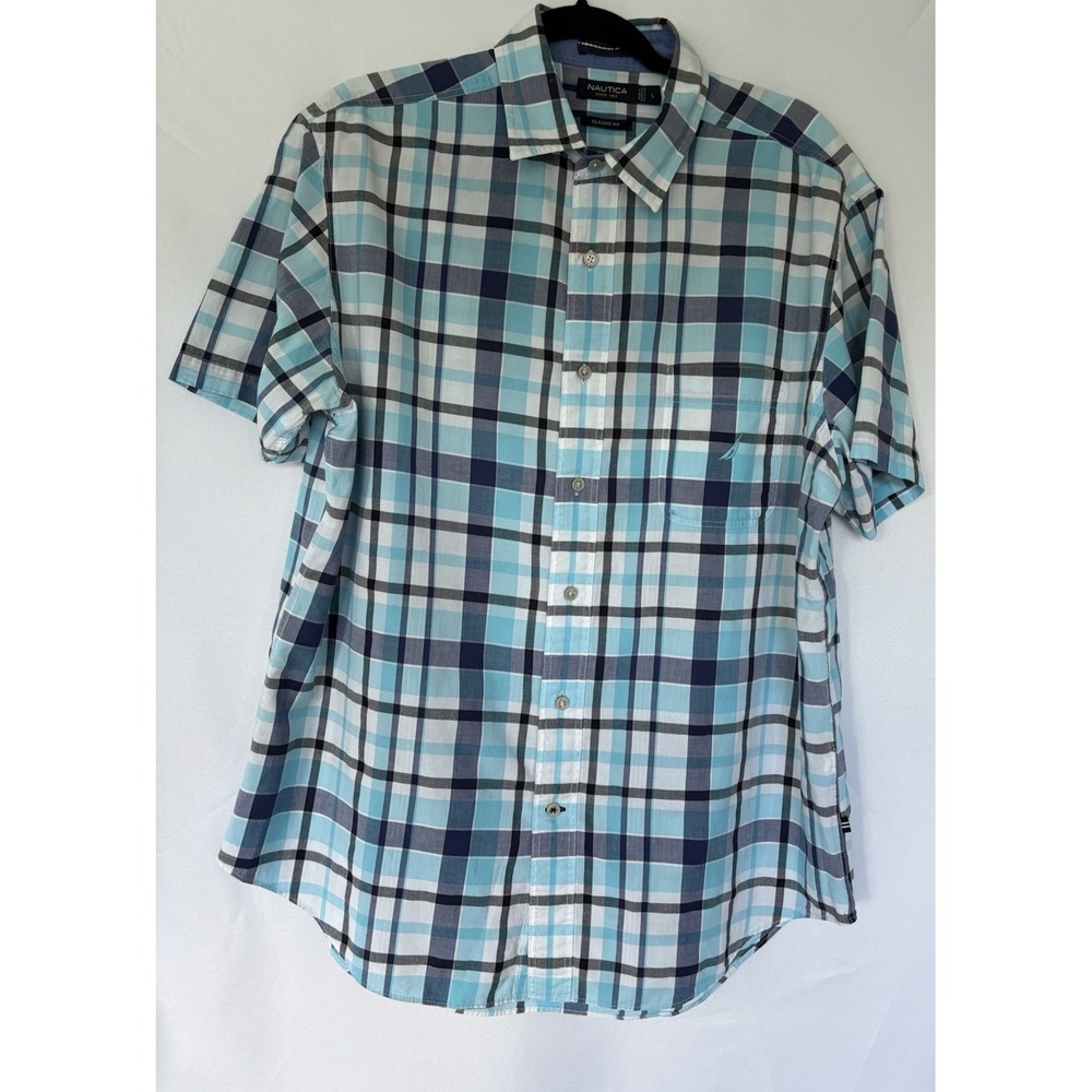 Nautica Shirt Size L Short Sleeve Button Up